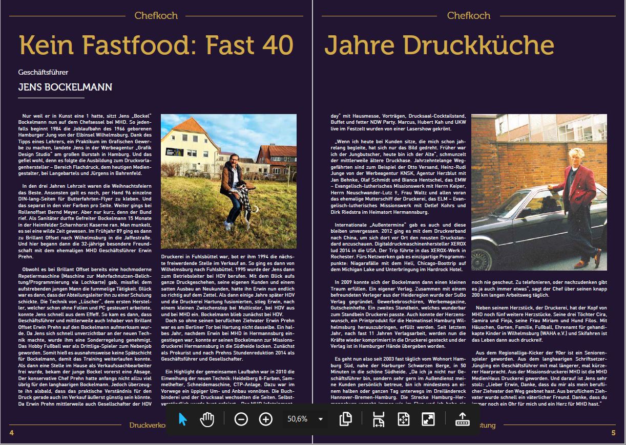 Magazin-Doppelseite mit Porträt von Jens Bockelmann und zwei Fotos aus verschiedenen Zeiten